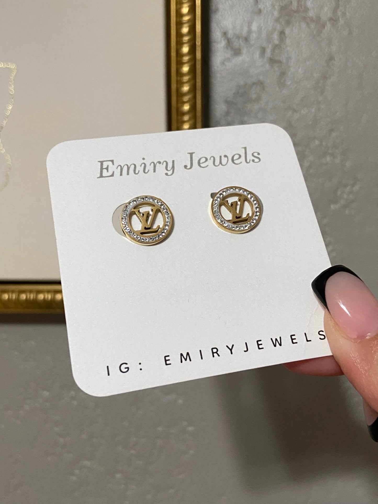 LV Circle CZ Stainless Steel Gold Earrings