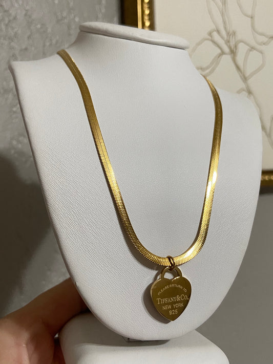 Tiff & Co Gold Heart Stainless Steel Necklace