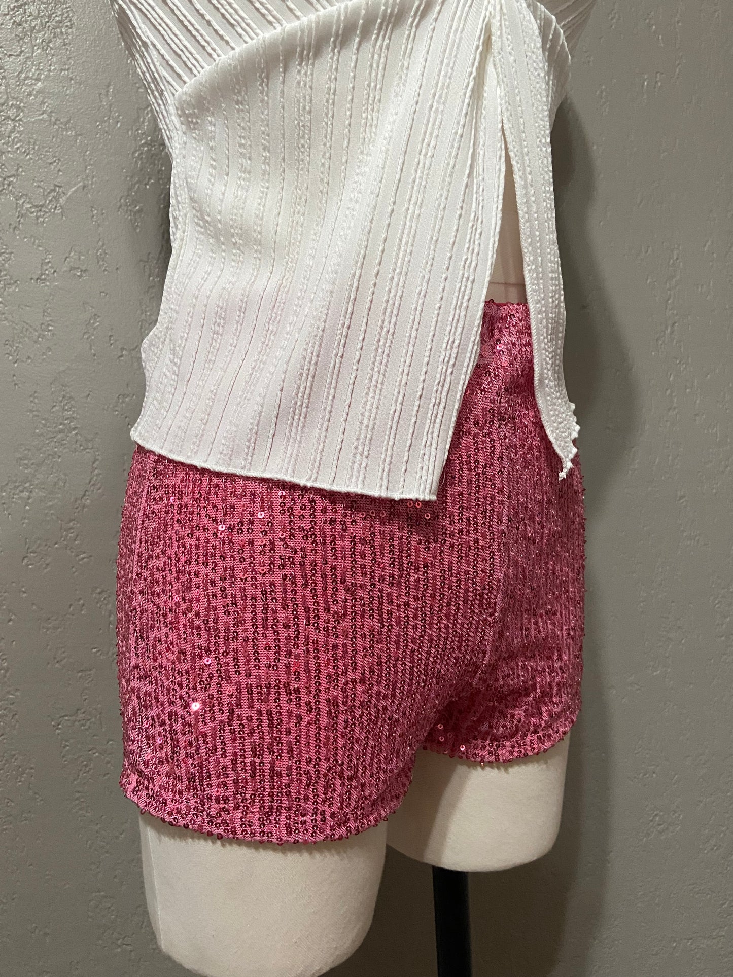 Pink Sequin Mini Shorts