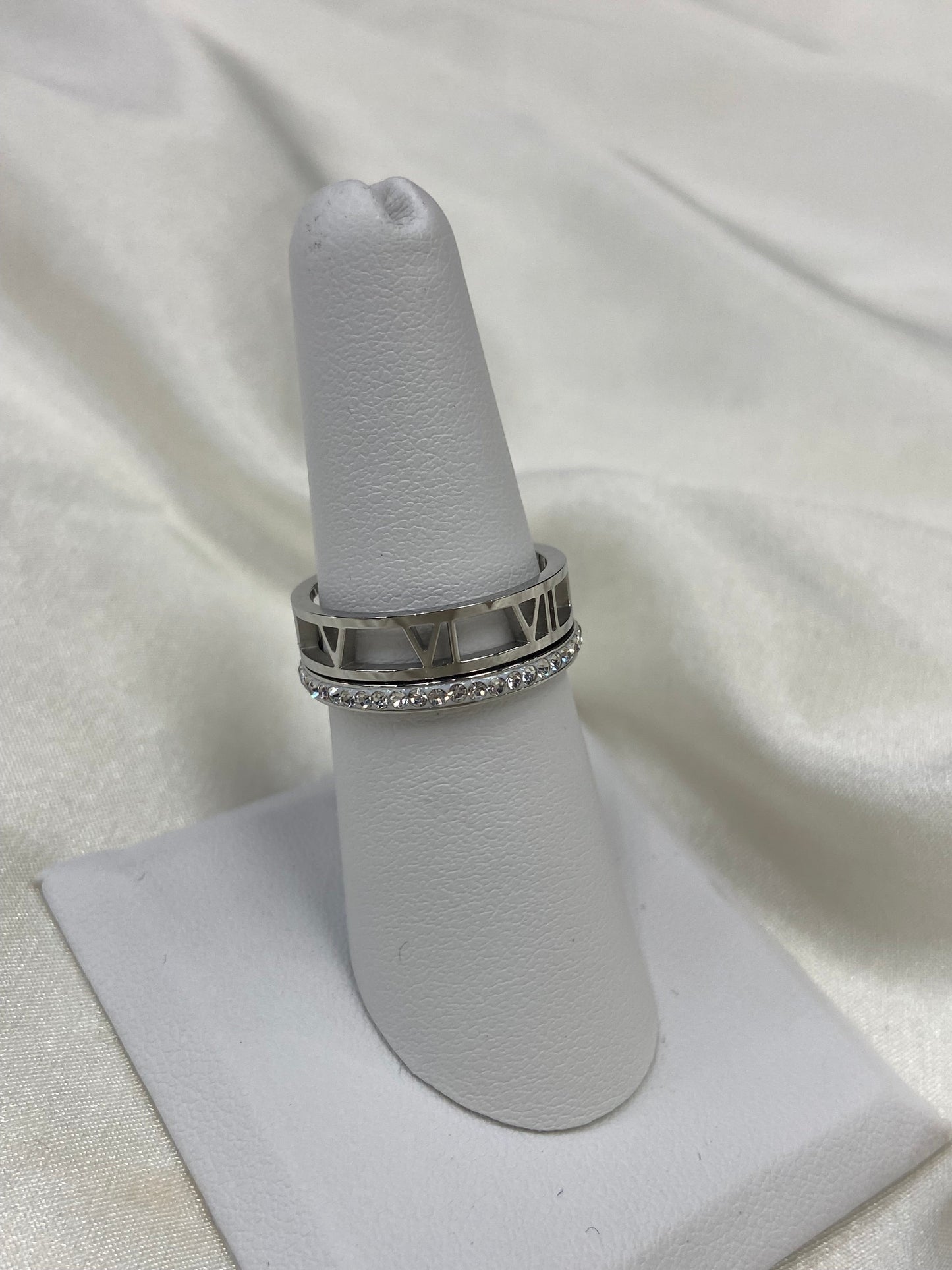 CZ Layered Roman Numeral Stainless Steel Ring