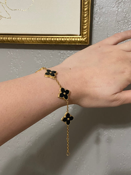 Black Flower Stainless Steel Gold Bracelet
