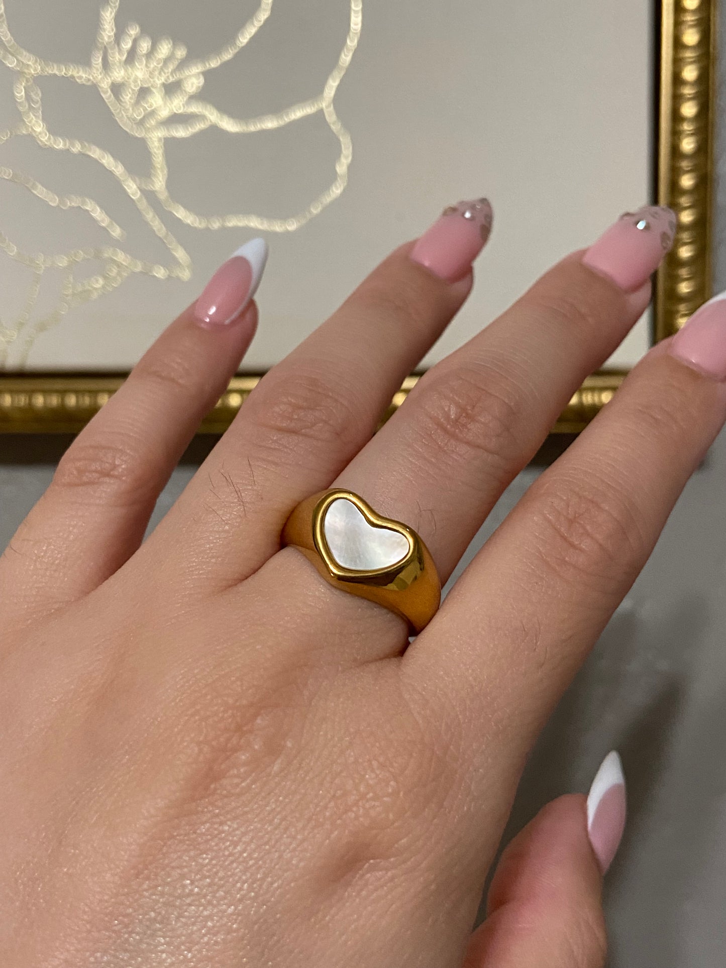 White Heart Stainless Steel Gold Ring