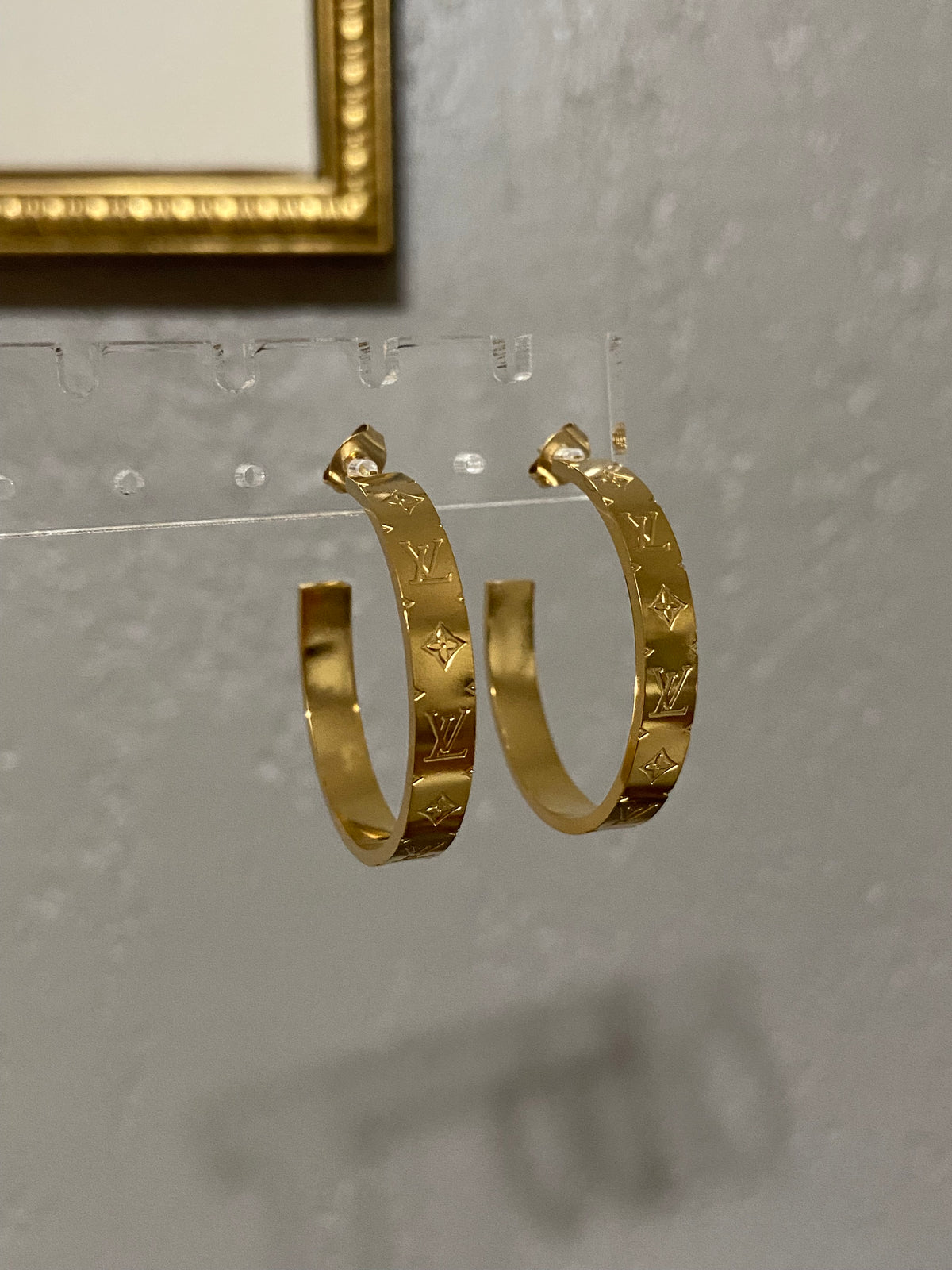 L V Monogram Stainless Steel Gold Big Hoops
