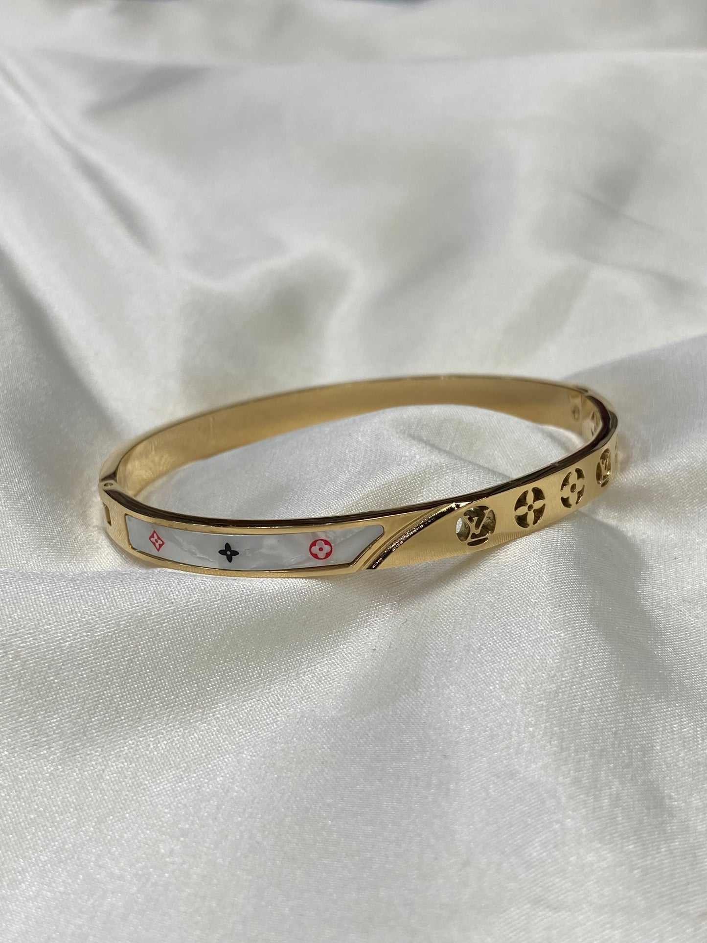 LV White Stainless Steel Gold Bangle