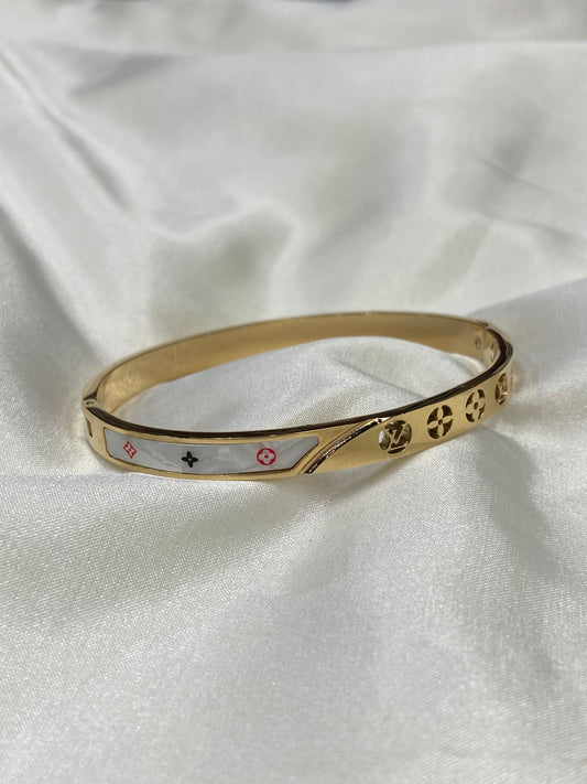 LV White Stainless Steel Gold Bangle