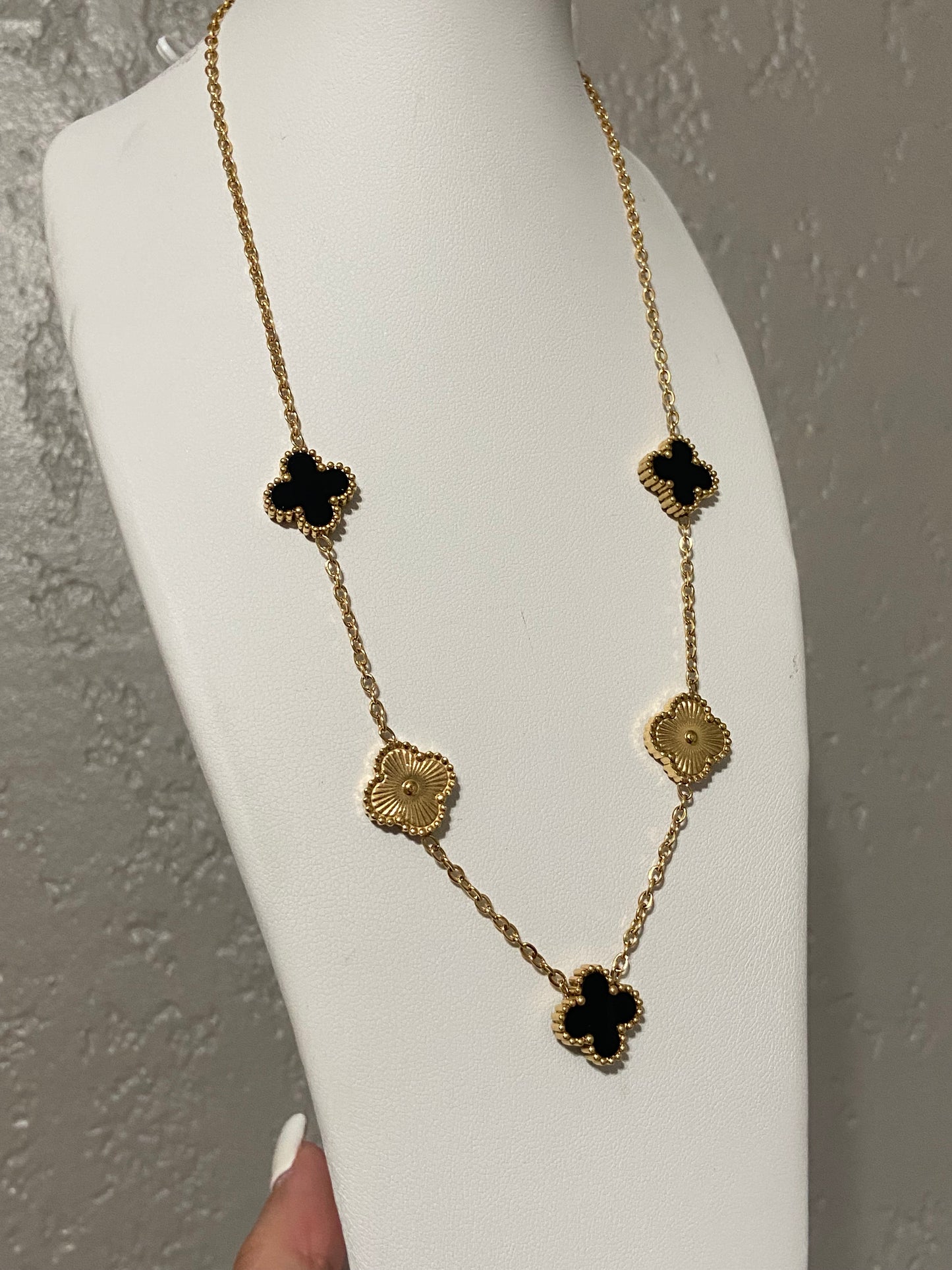 Black Clovers Stainless Steel Gold Necklace