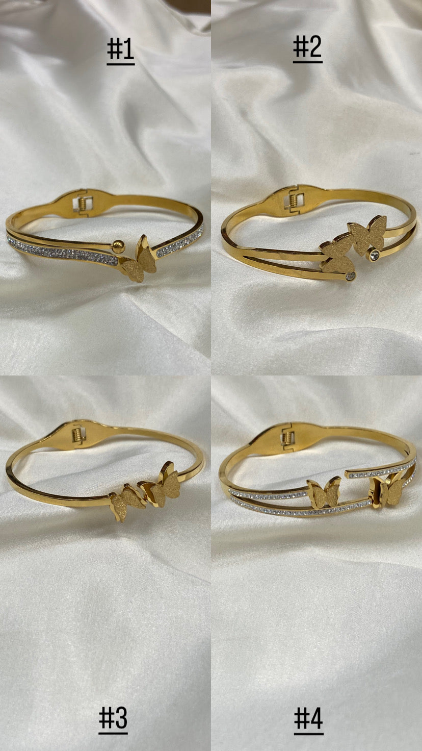 Gold Butterfly CZ Stainless Steel Bracelets