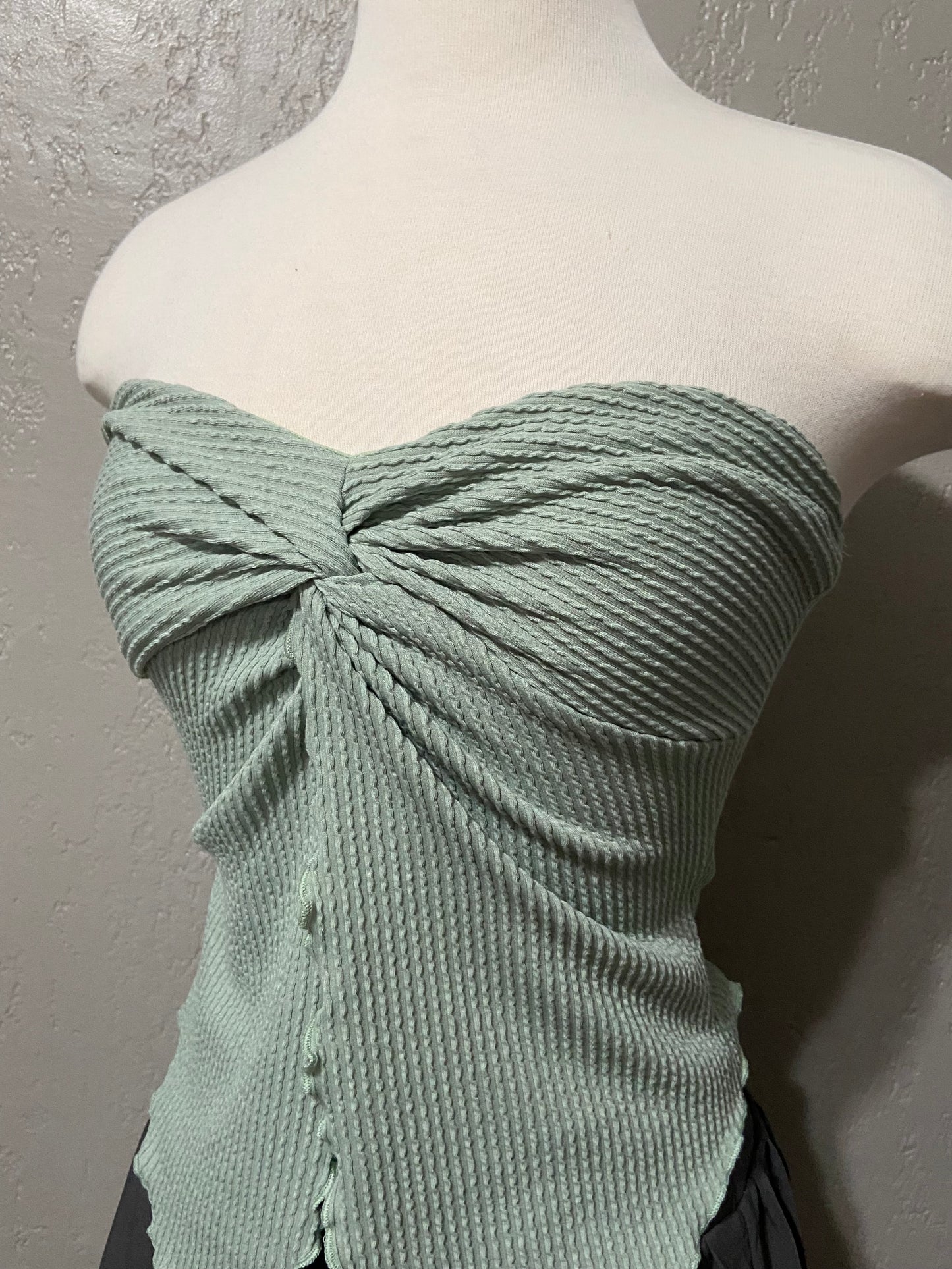 Green Strapless Ribbed Butterfly Tank
