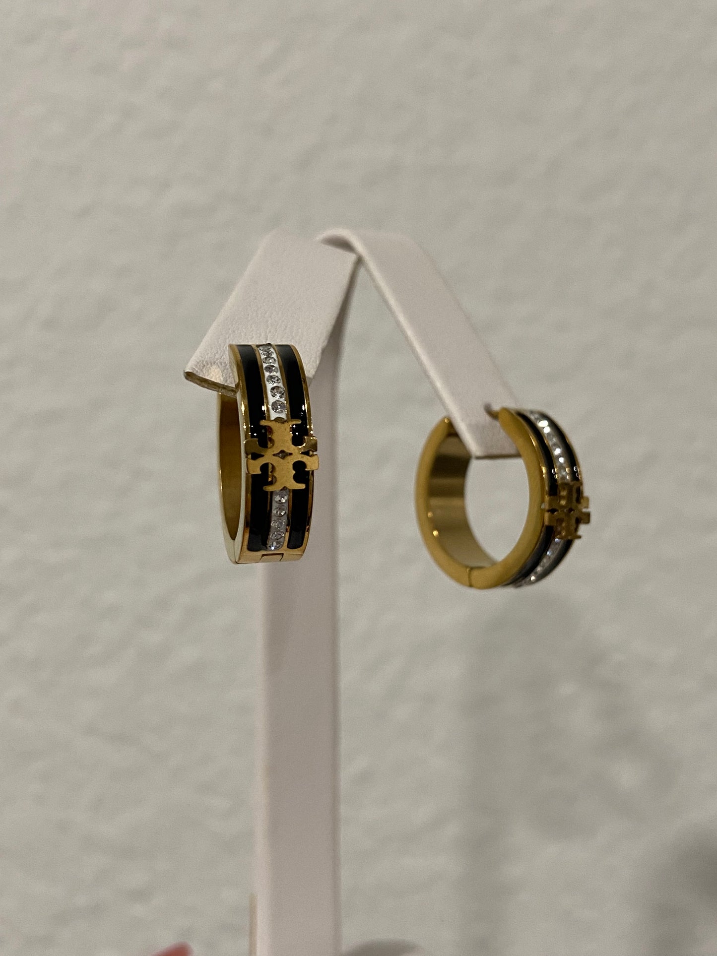 Tory B CZ Stainless Steel Gold Hoops