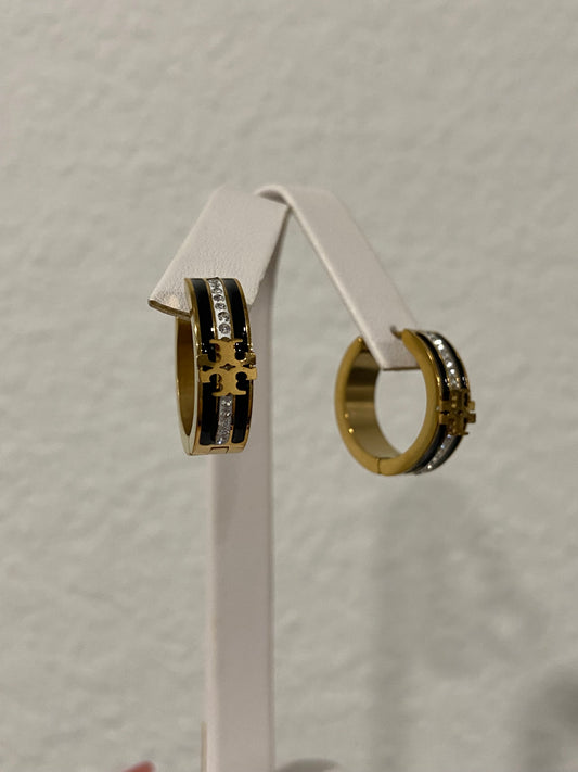 Tory B CZ Stainless Steel Gold Hoops