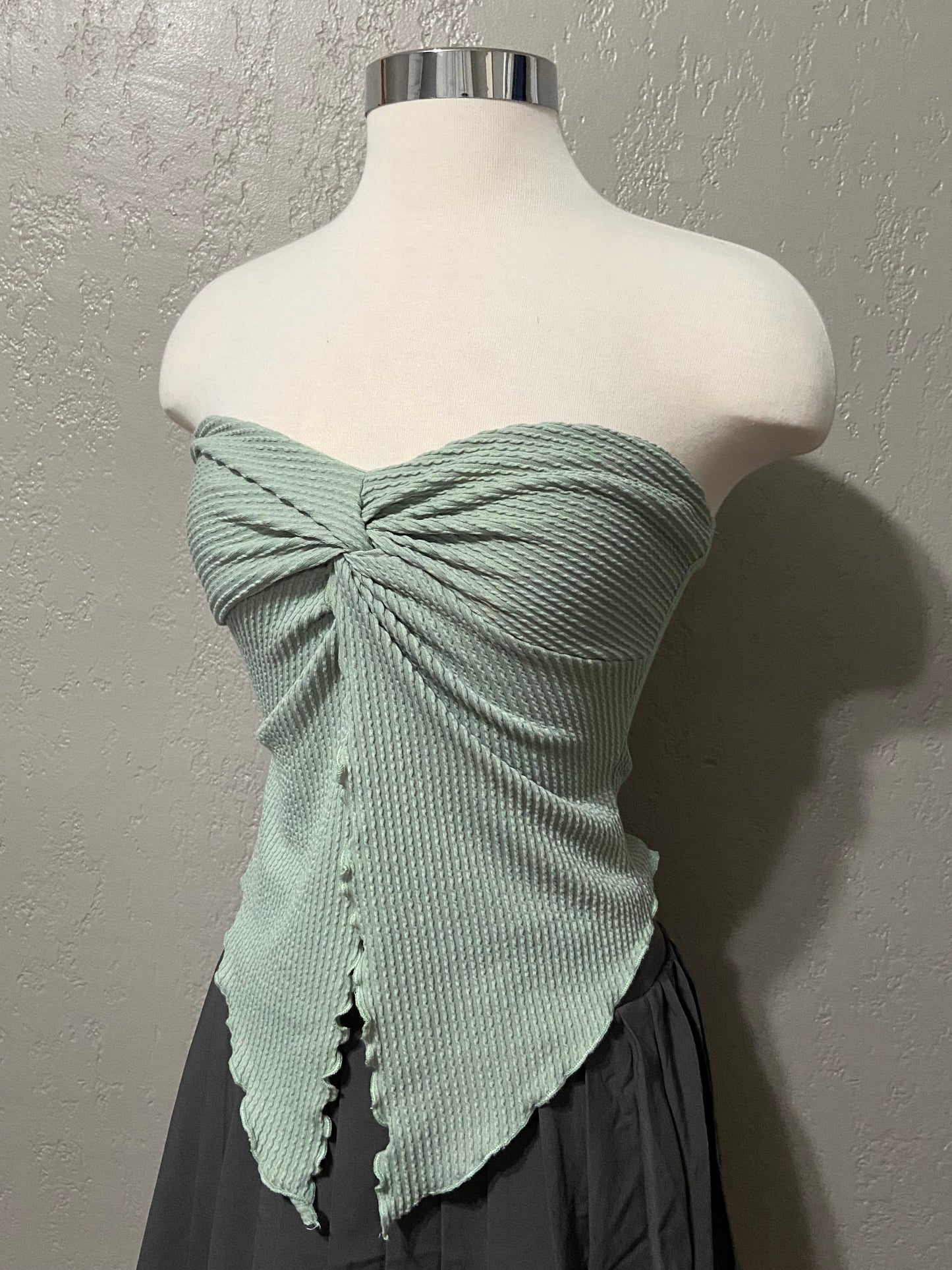 Green Strapless Ribbed Butterfly Tank