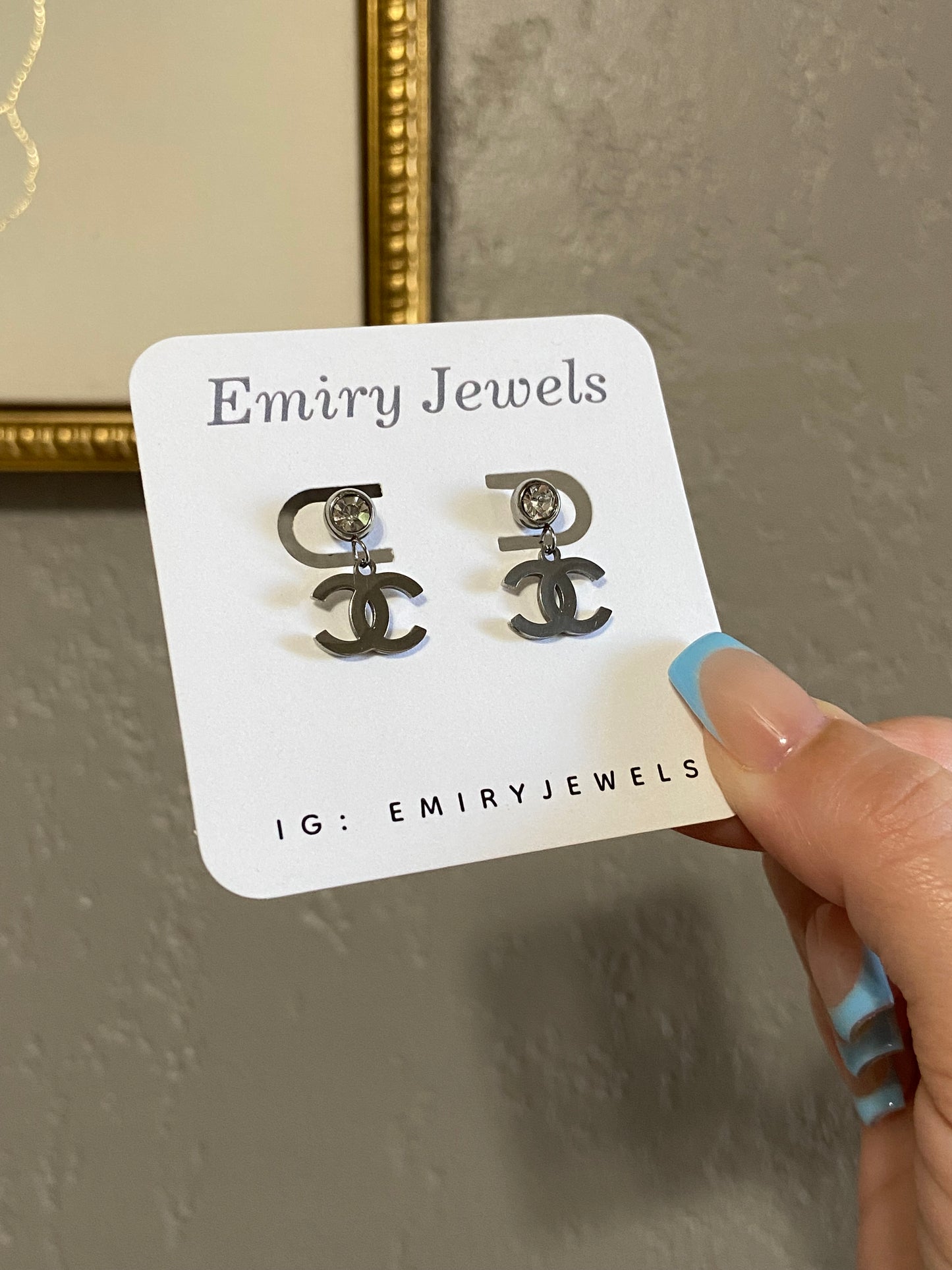 CC Stainless Steel Silver Drop Earrings