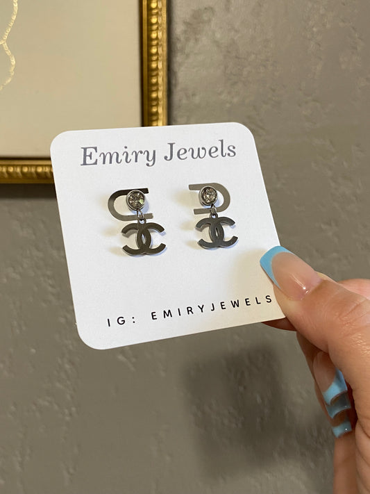 CC Stainless Steel Silver Drop Earrings