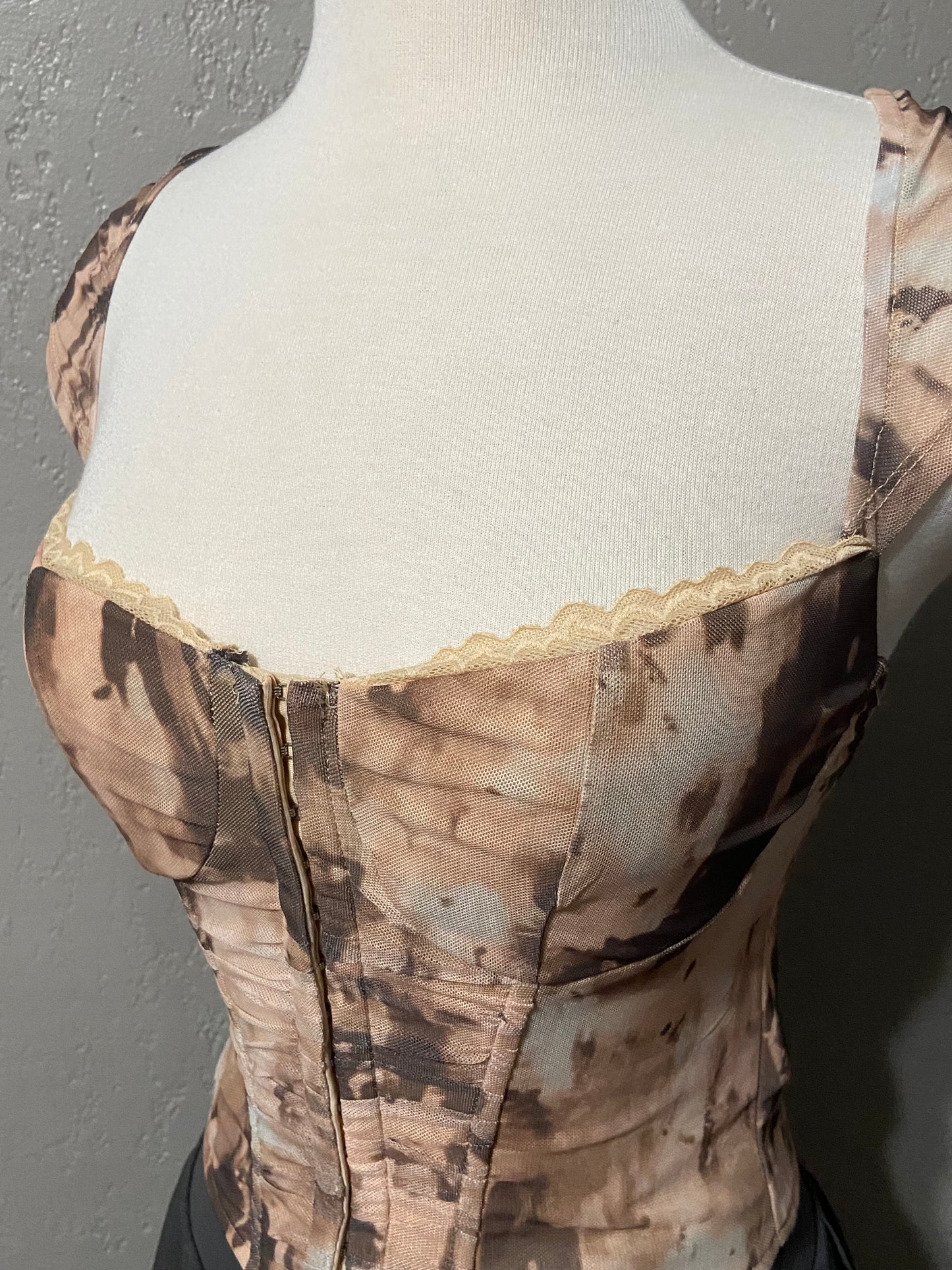 Tan Mesh Corset Tank