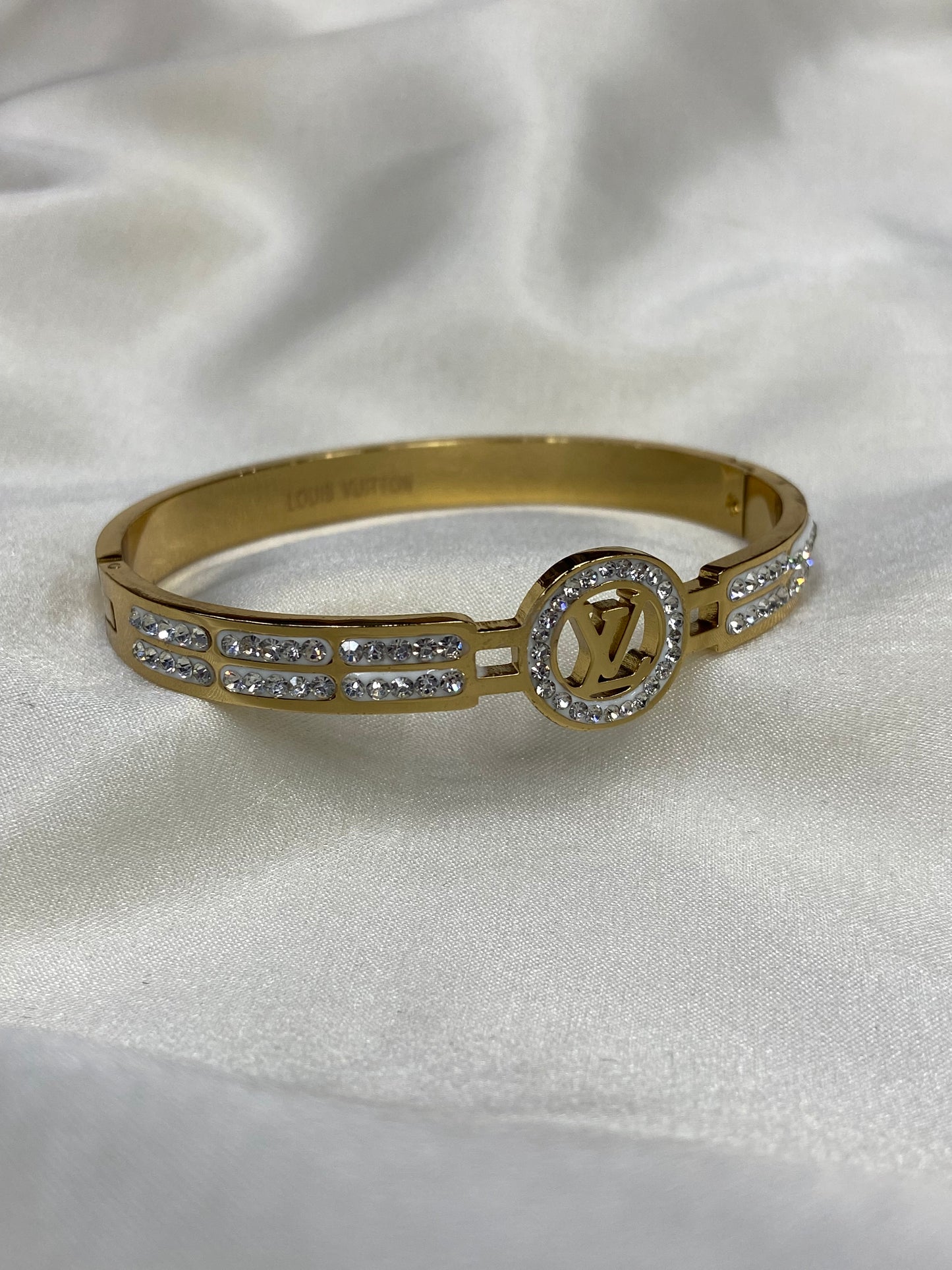 LV Circle CZ Stainless Steel Silver Bangle