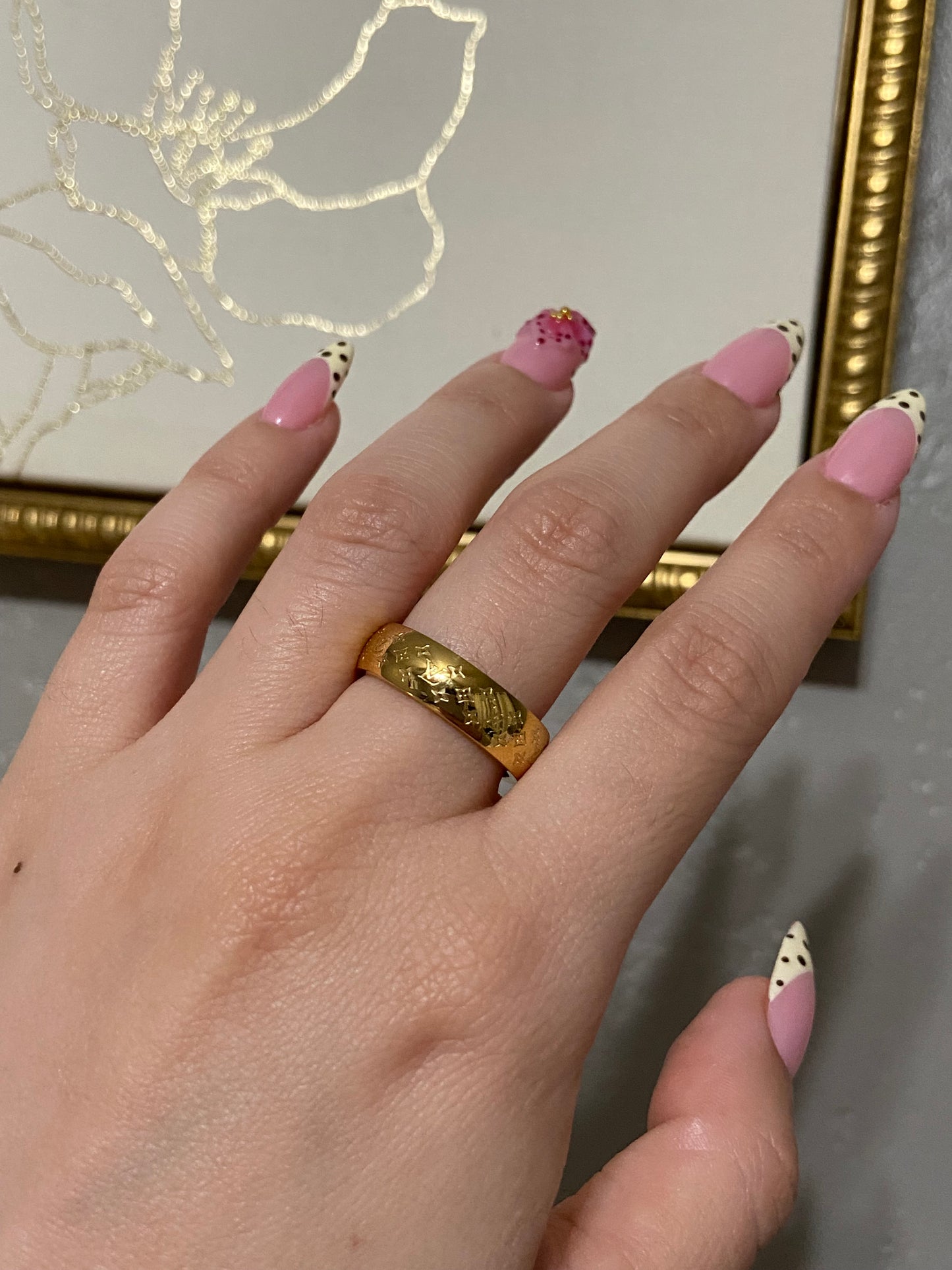 LV Monogram Stainless Steel Gold Ring