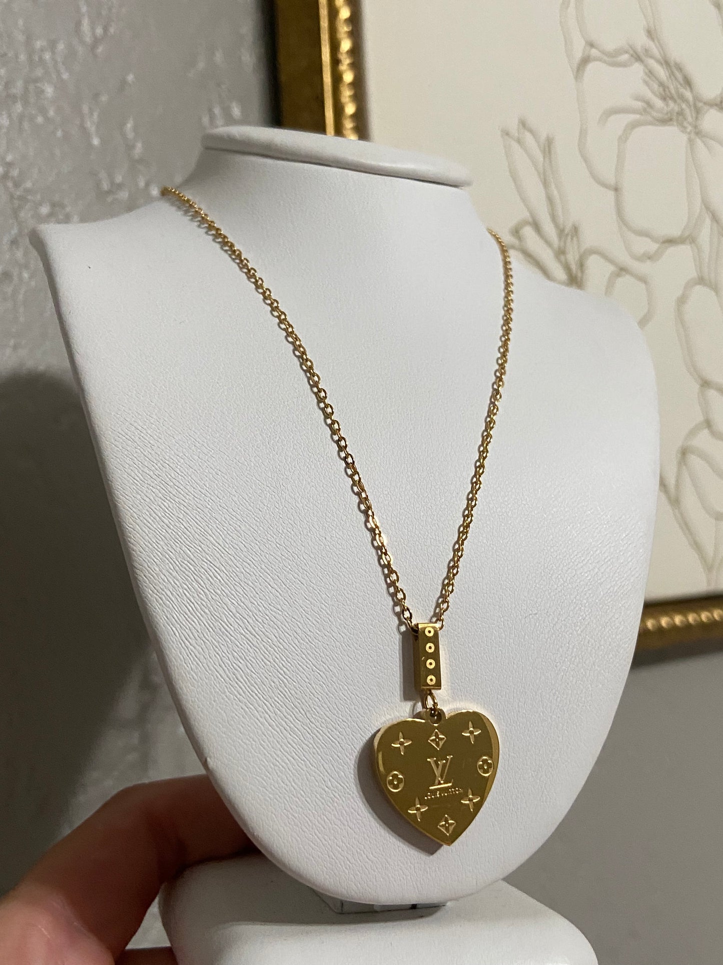 LV Heart Double Sided Stainless Steel Gold Necklace