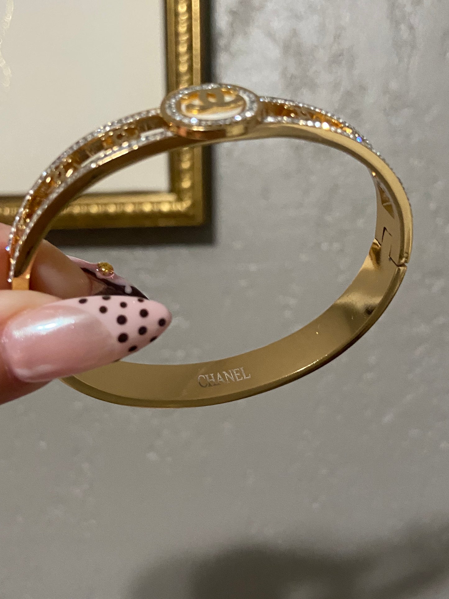 CC MOP CZ Stainless Steel Gold Bangle