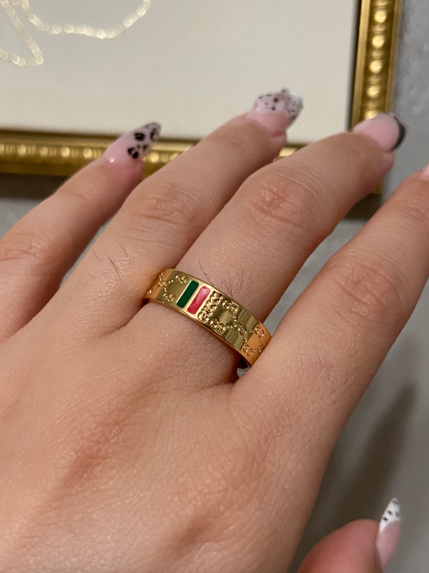 GG Engraved Stainless Steel Gold Ring
