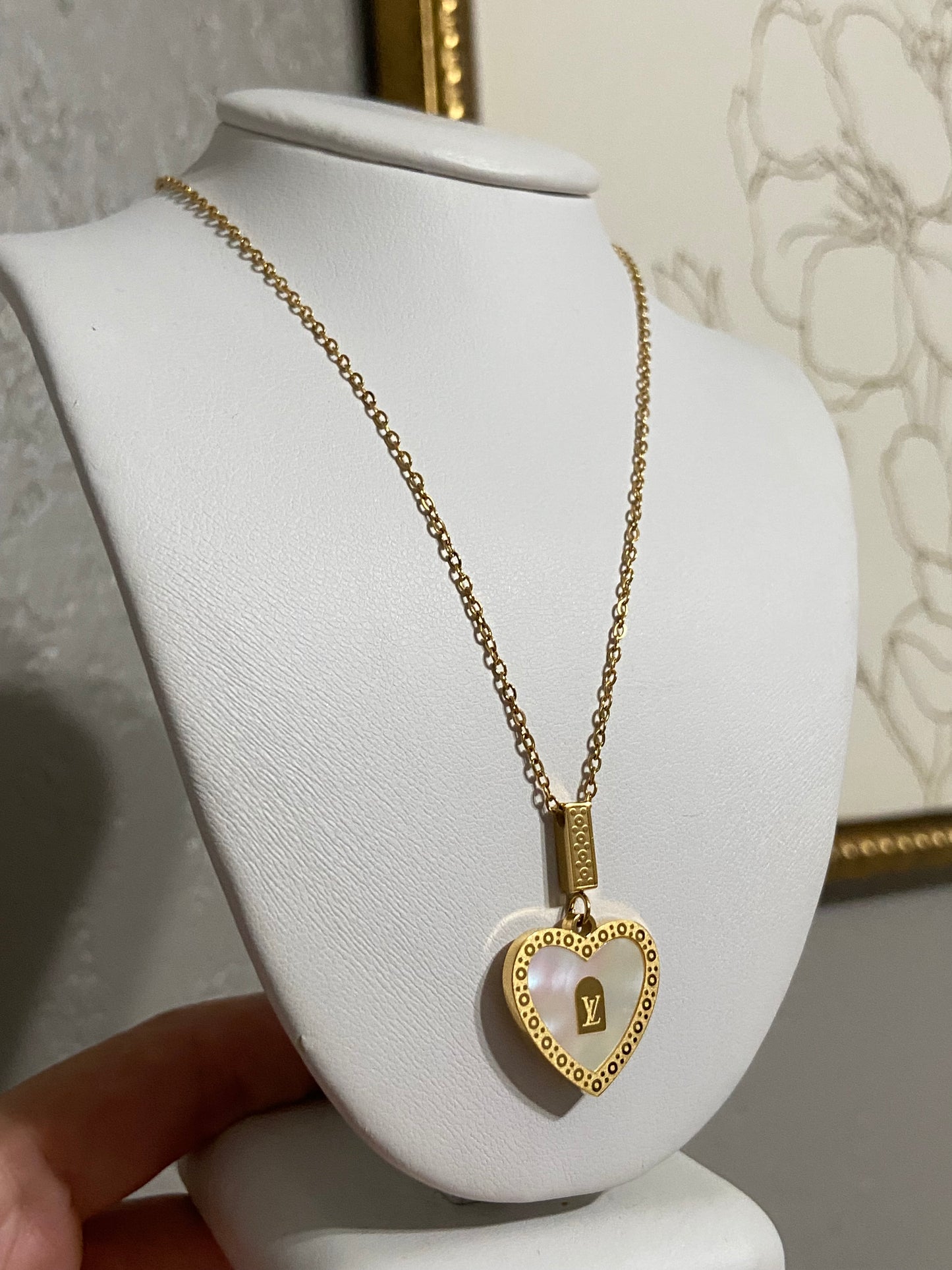 LV Heart Double Sided Stainless Steel Gold Necklace
