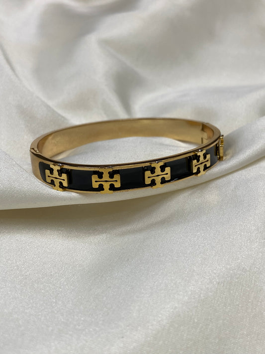 Black Tory B Stainless Steel Gold Bangle