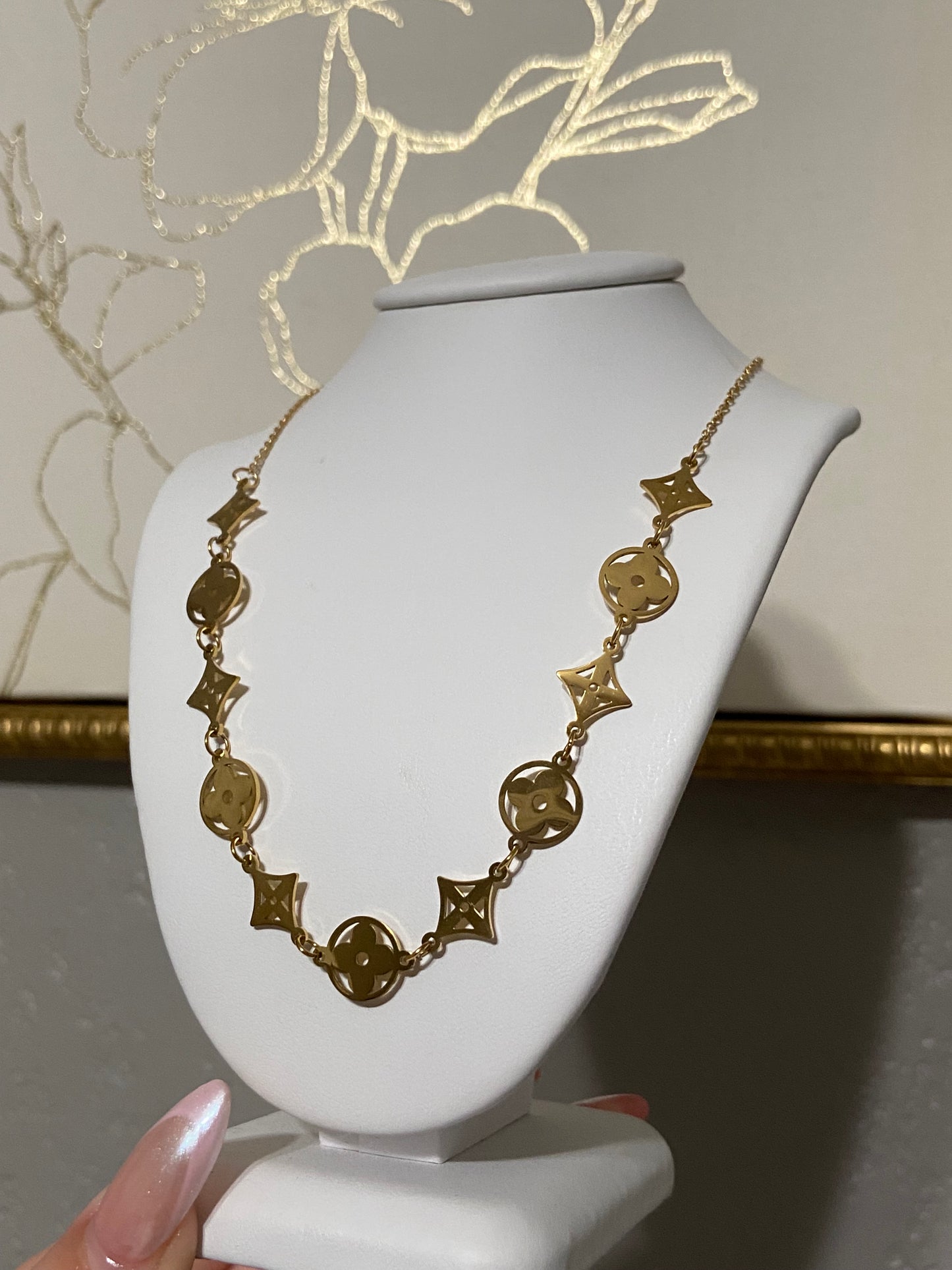 LV Flowers Stainless Steel Gold Necklace