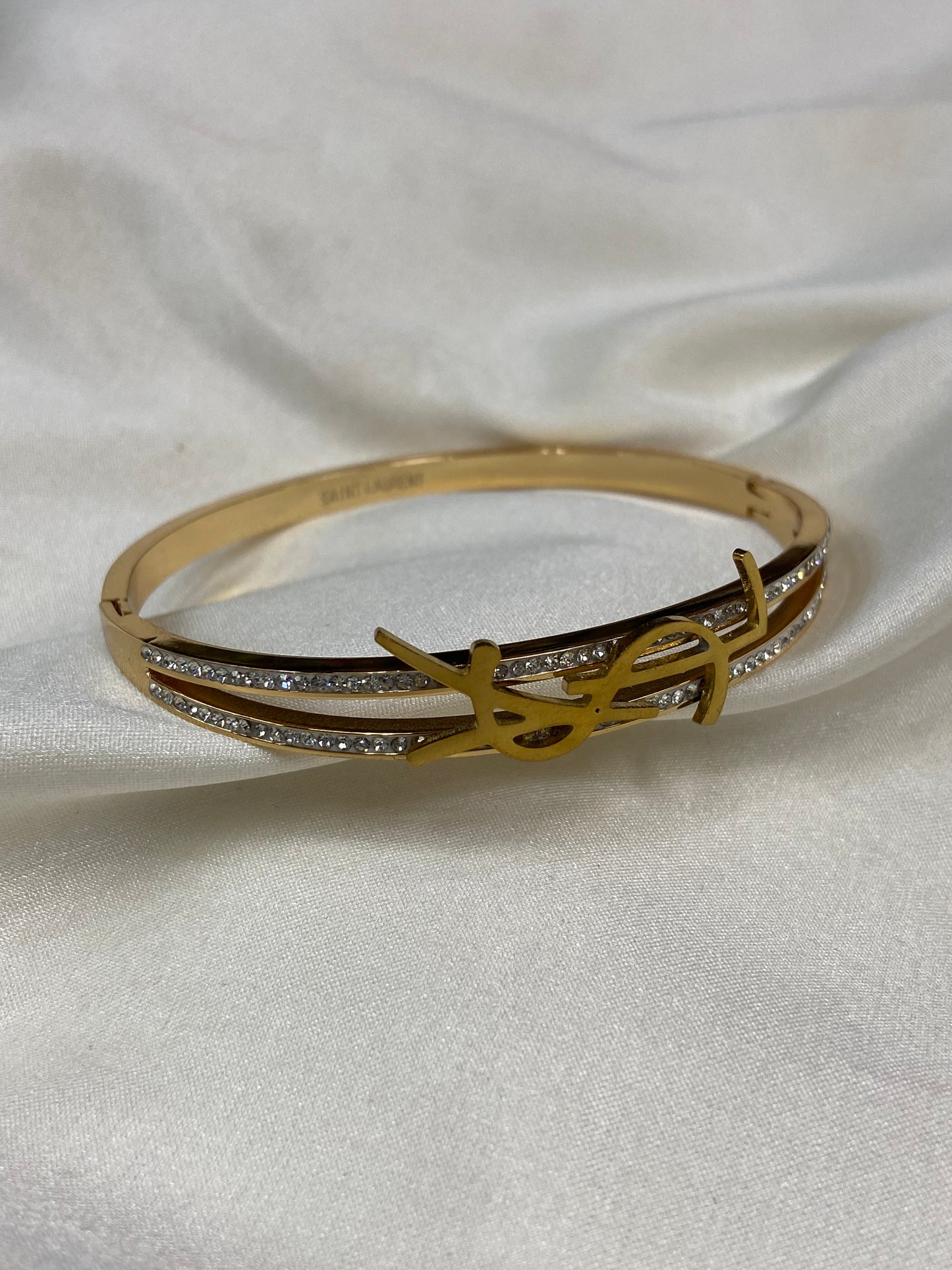 Saint L Stainless Steel Gold CZ Bangle