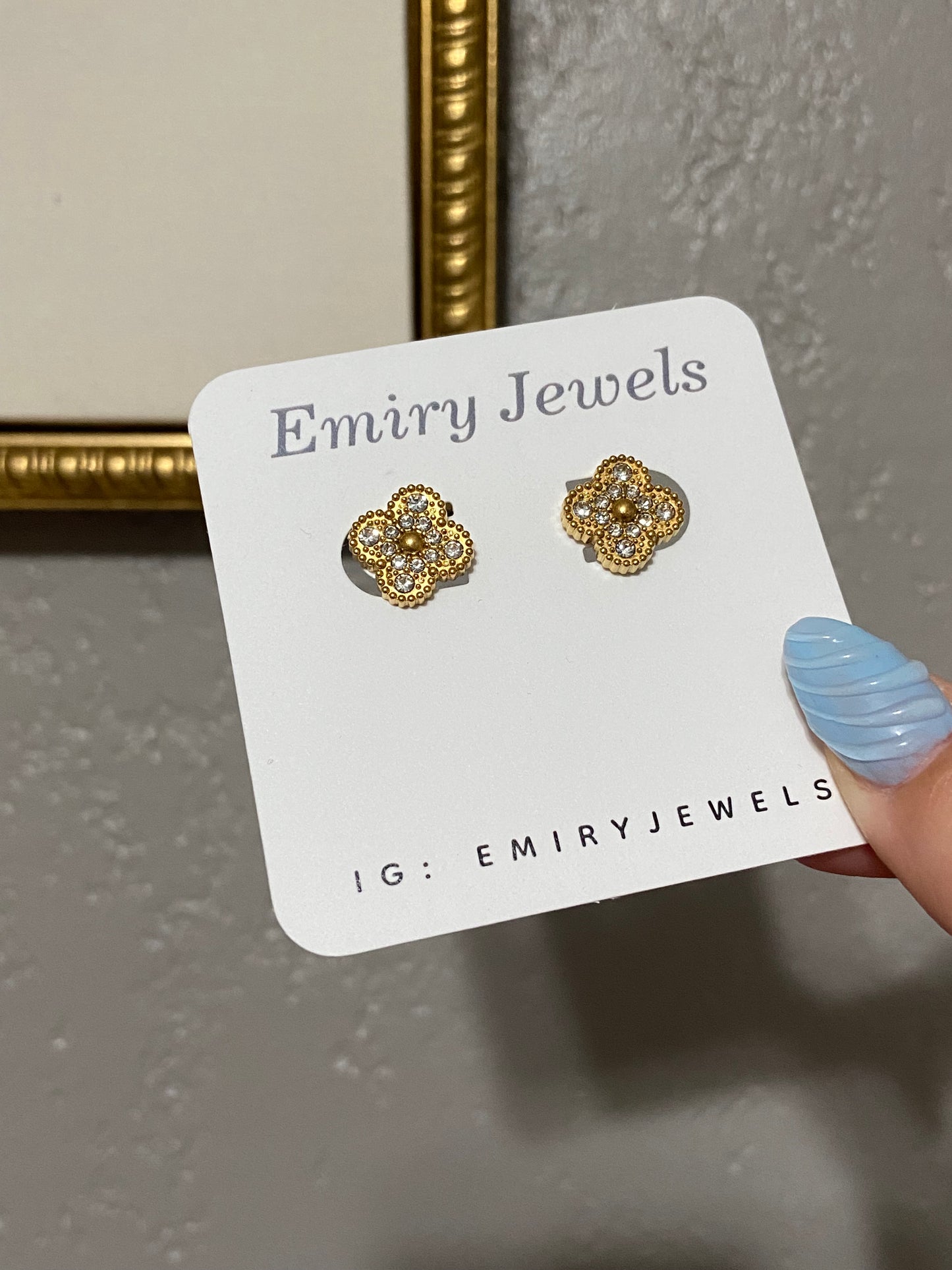 V C A Clover CZ Stainless Steel Gold Earrings