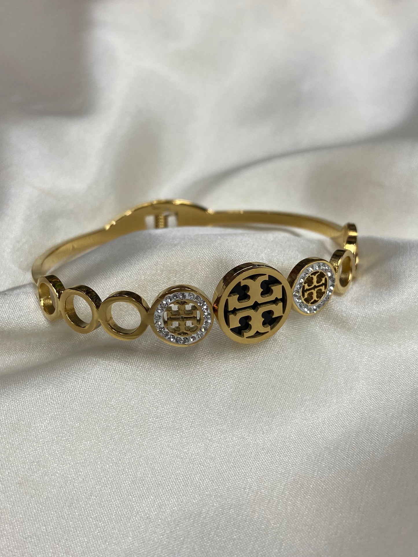 Black Tory B CZ Stainless Steel Gold Bracelet