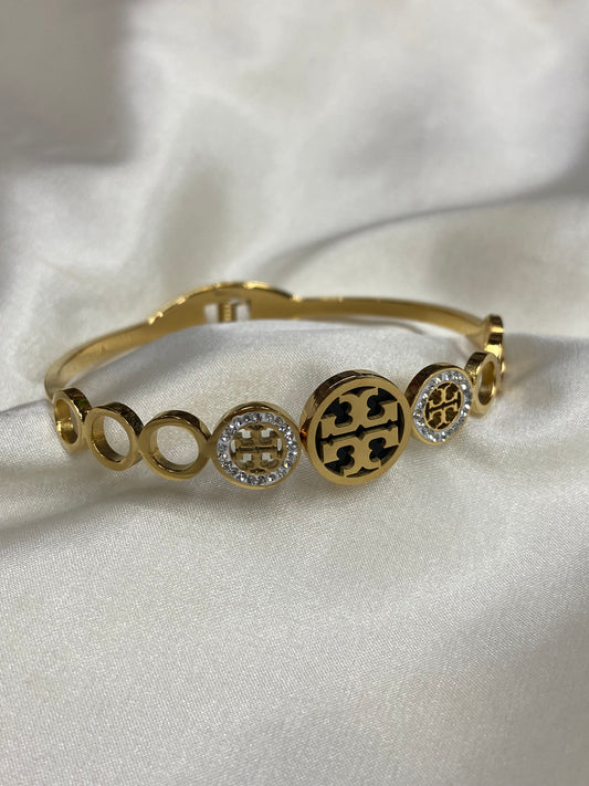 Black Tory B CZ Stainless Steel Gold Bracelet