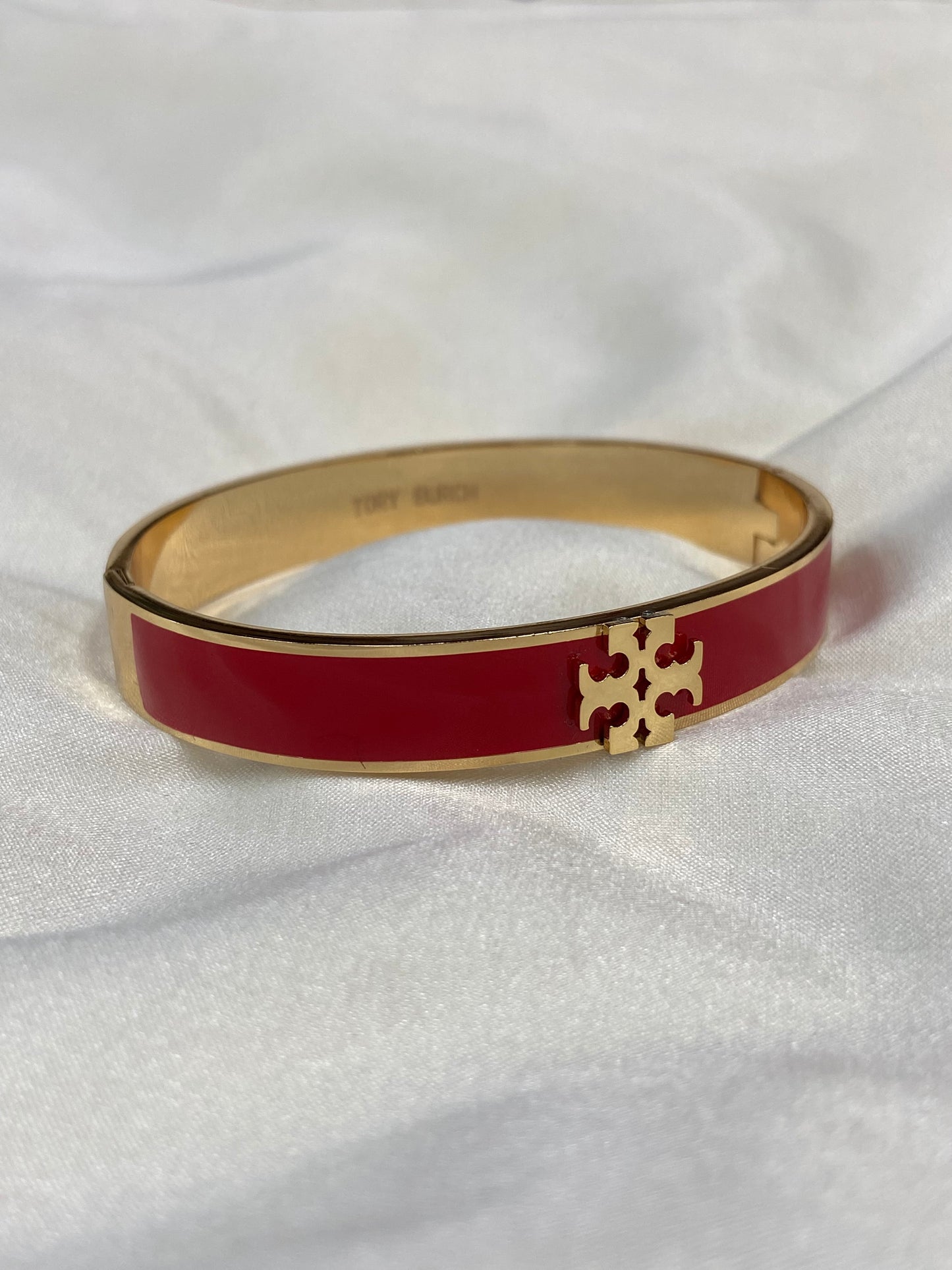 Tory B Stainless Steel Gold Bangle - Red