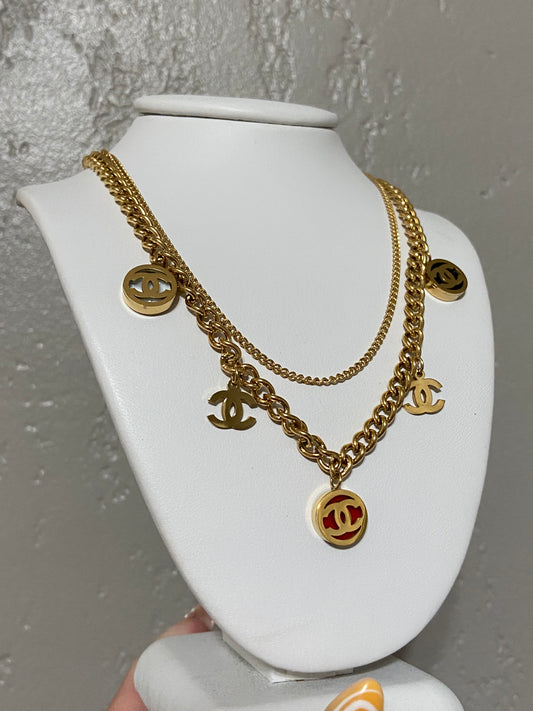 CC Layered Stainless Steel Gold Charm Necklace