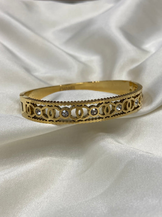 CC CZ Stainless Steel Gold Bangle