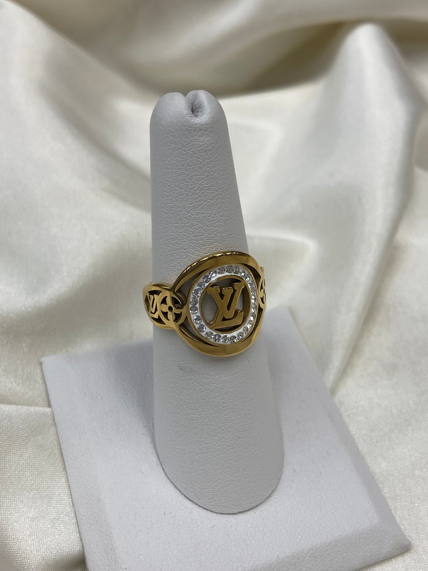 LV CZ Circle Stainless Steel Gold Ring
