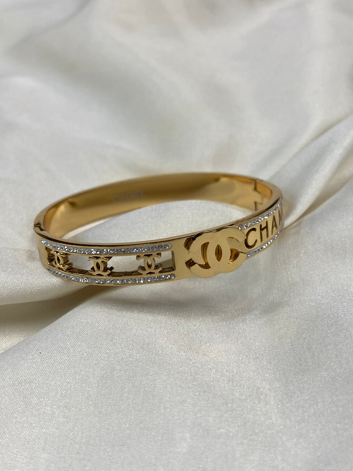 CC CZ Stainless Steel Gold Bangle