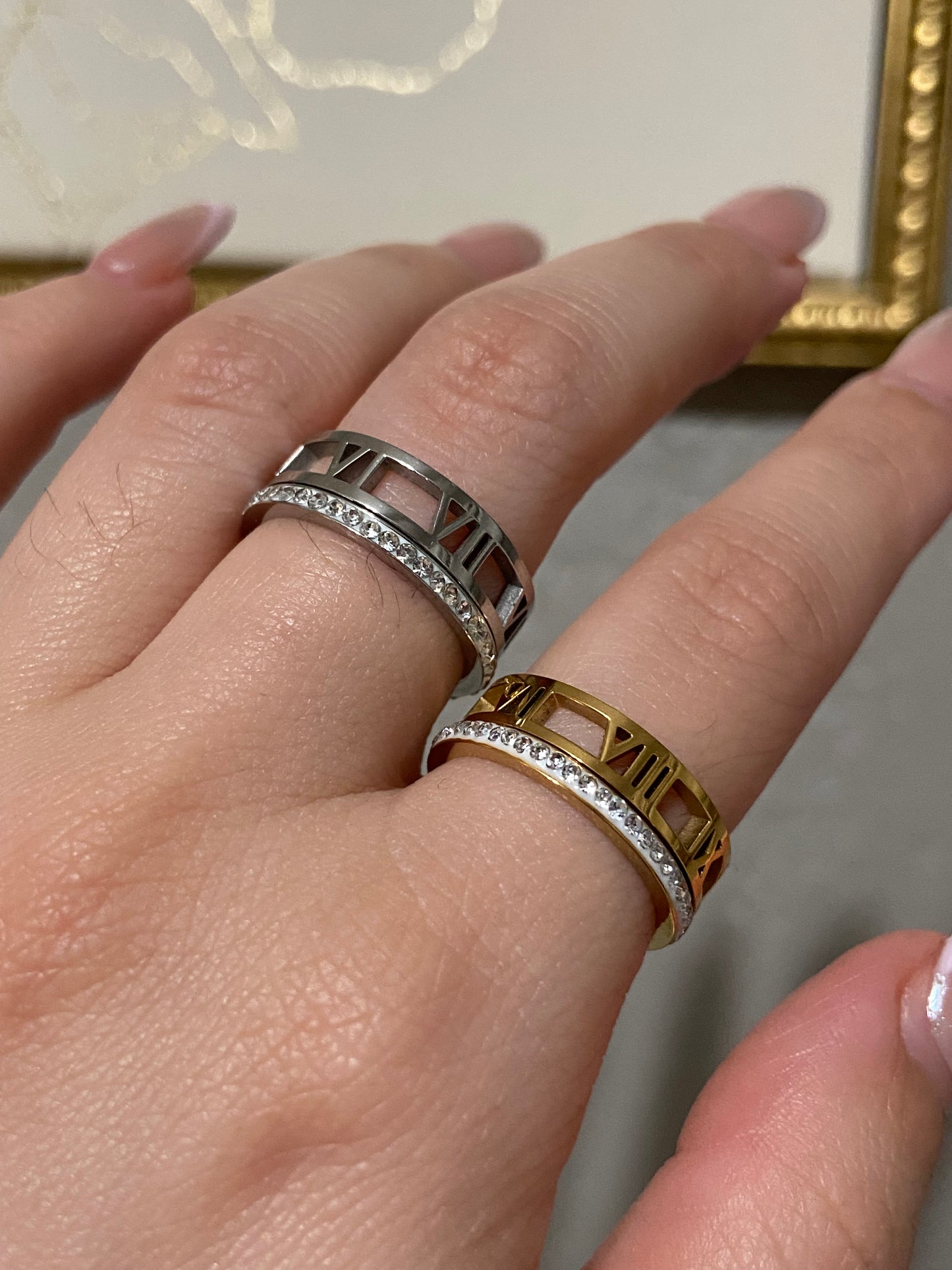 CZ Layered Roman Numeral Stainless Steel Ring