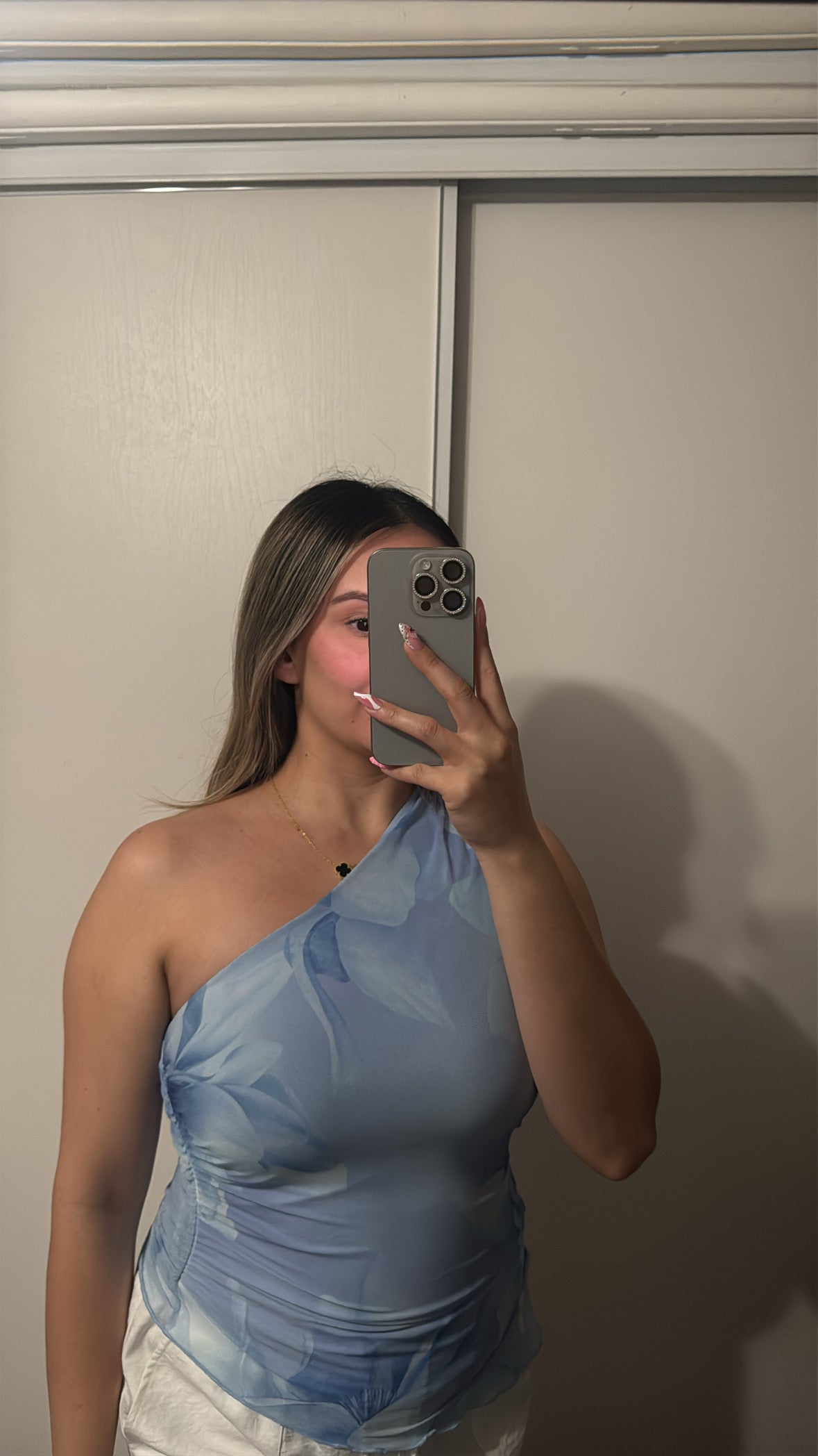 Baby Blue Mesh Asymmetrical Tank