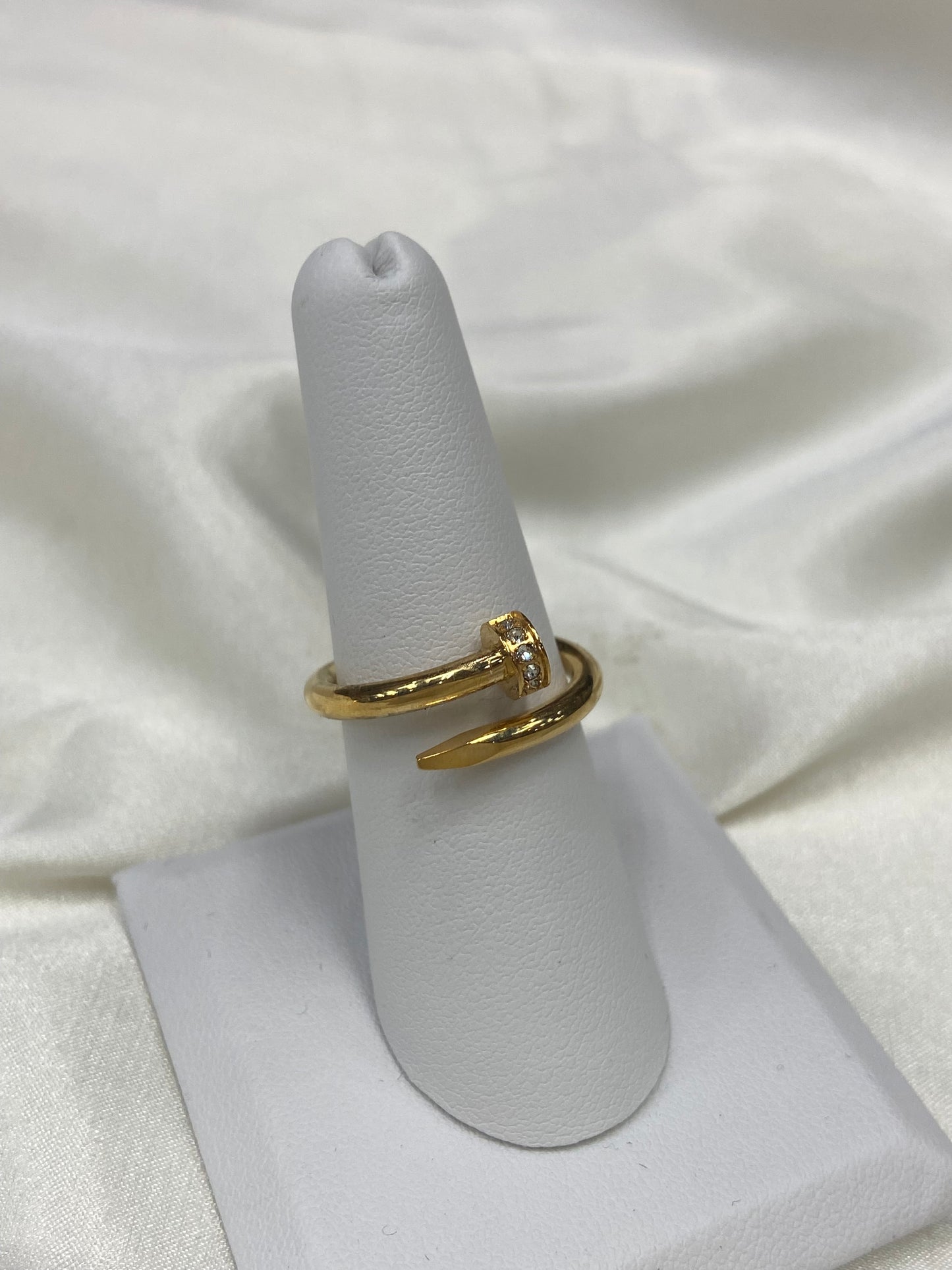 Nailed It Stainless Steel Gold CZ Ring