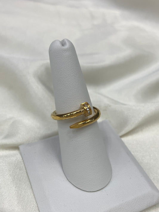 Nailed It Stainless Steel Gold CZ Ring