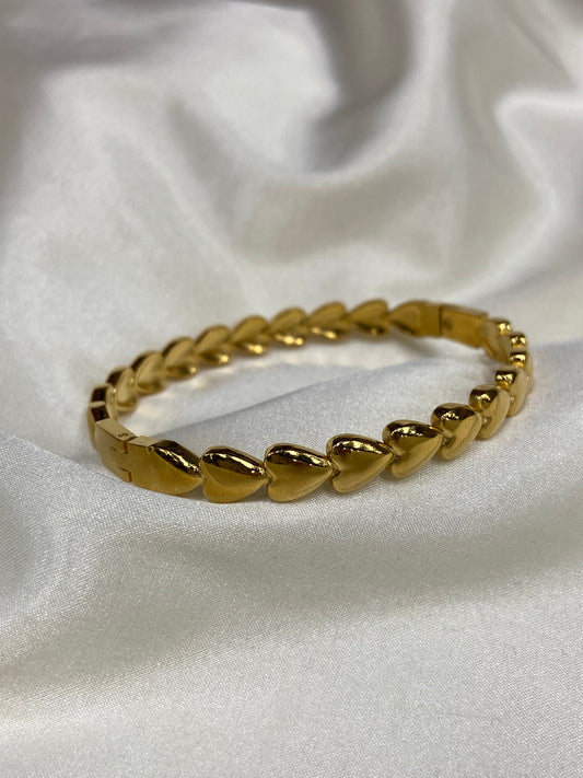 Multi Hearts Stainless Steel Gold Bangle