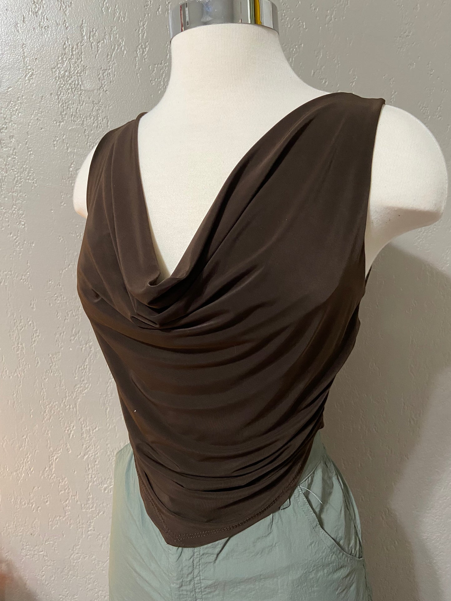 Brown Cowl Neck Tank