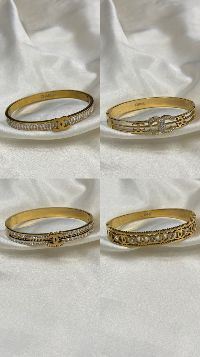 CC CZ Stainless Steel Gold Bangles