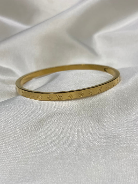 LV Gold Thin Monogram Stainless Steel Bangle