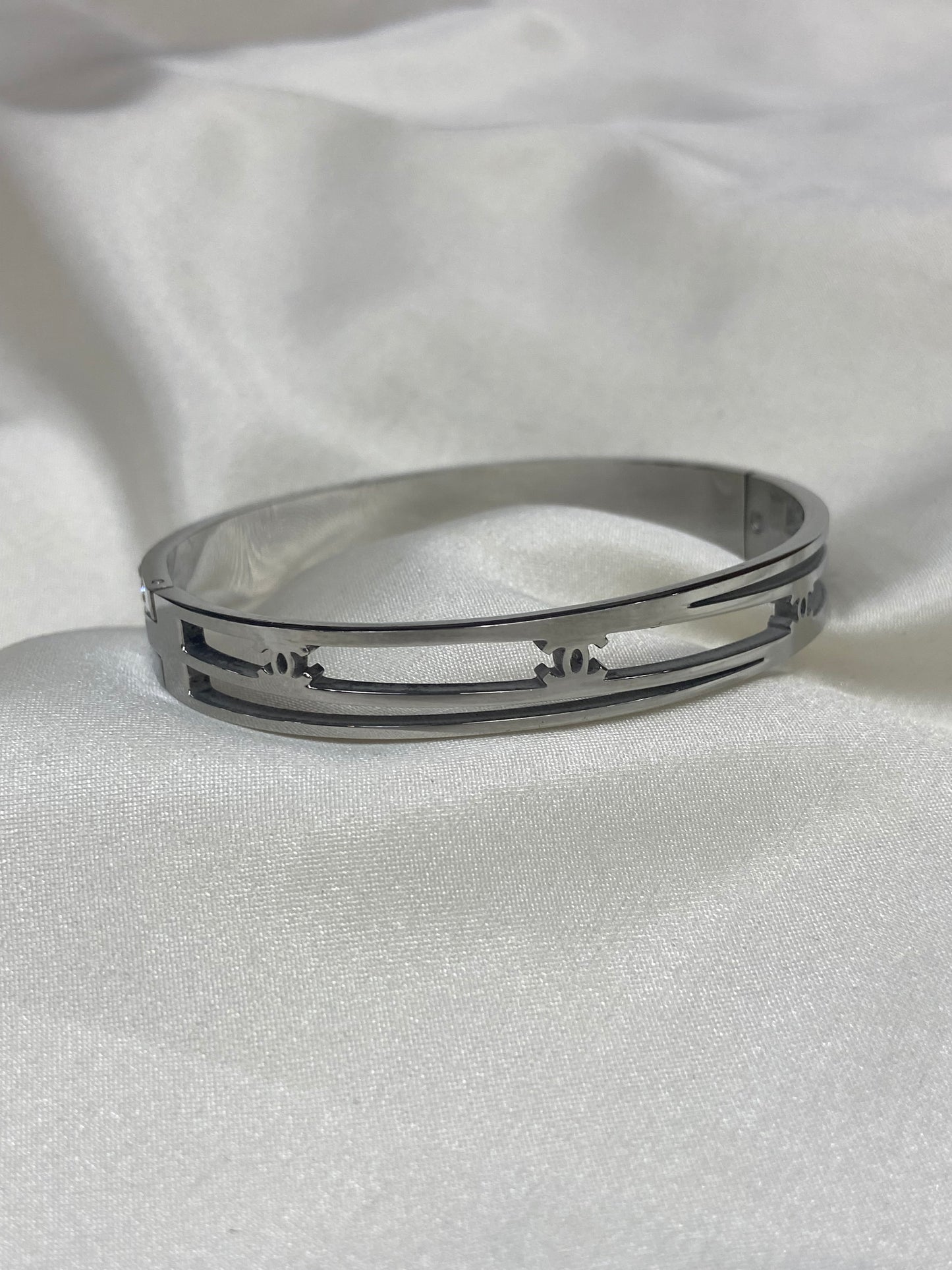 CC Silver CZ Stainless Steel Bangle