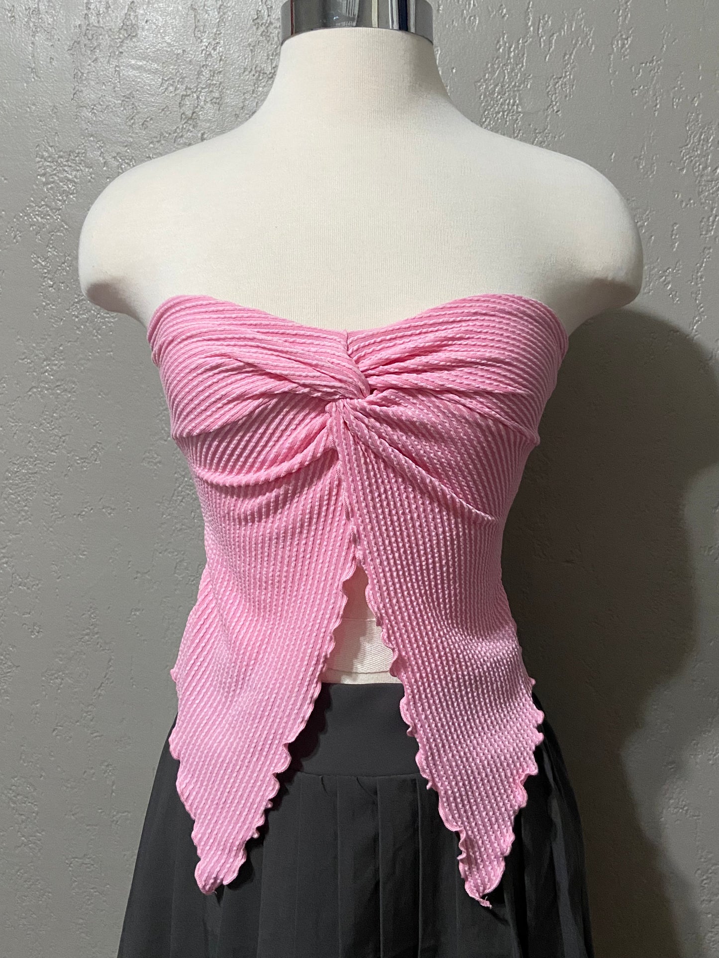 Pink Strapless Ribbed Butterfly Tank