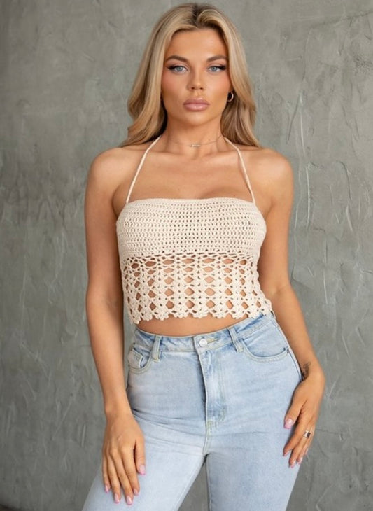 Cream Crotchet Halter Top