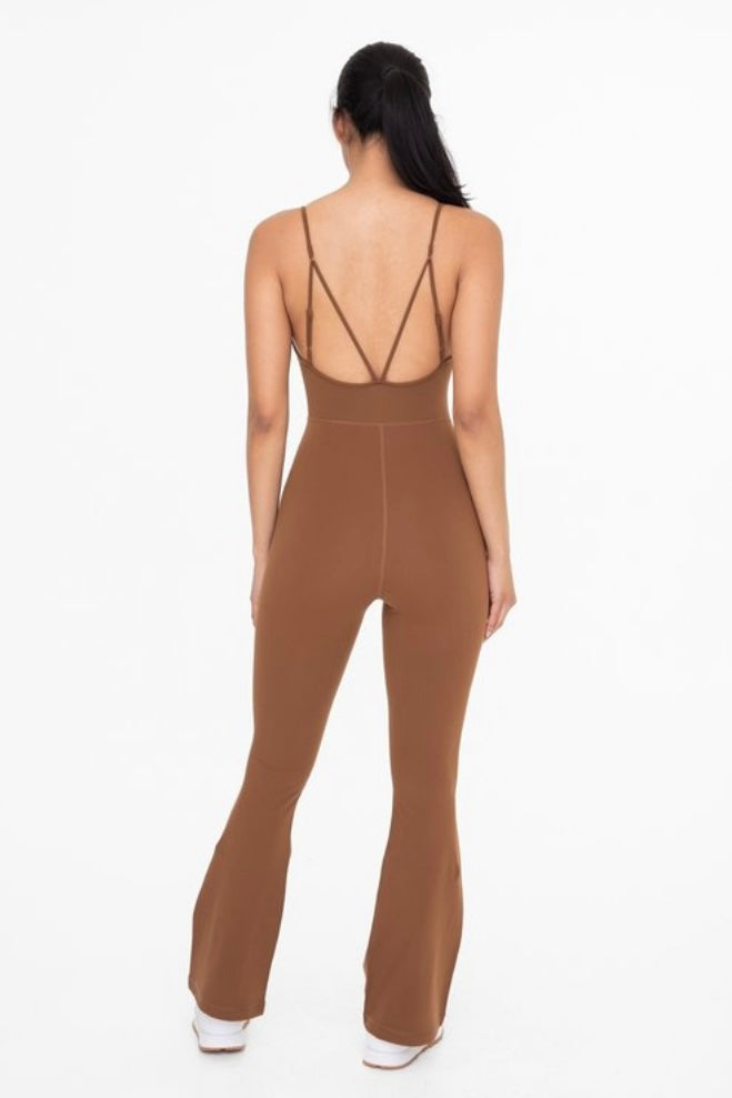 Brown Open Back Flared Jumpsuit