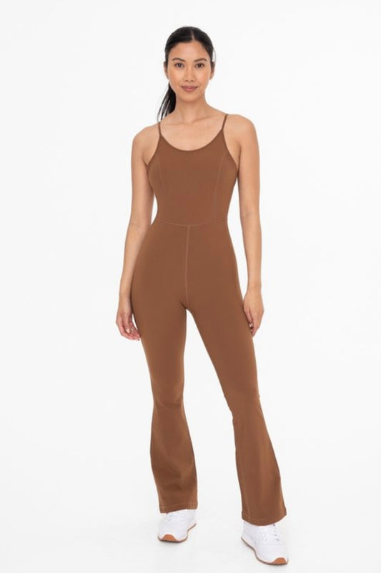 Brown Open Back Flared Jumpsuit