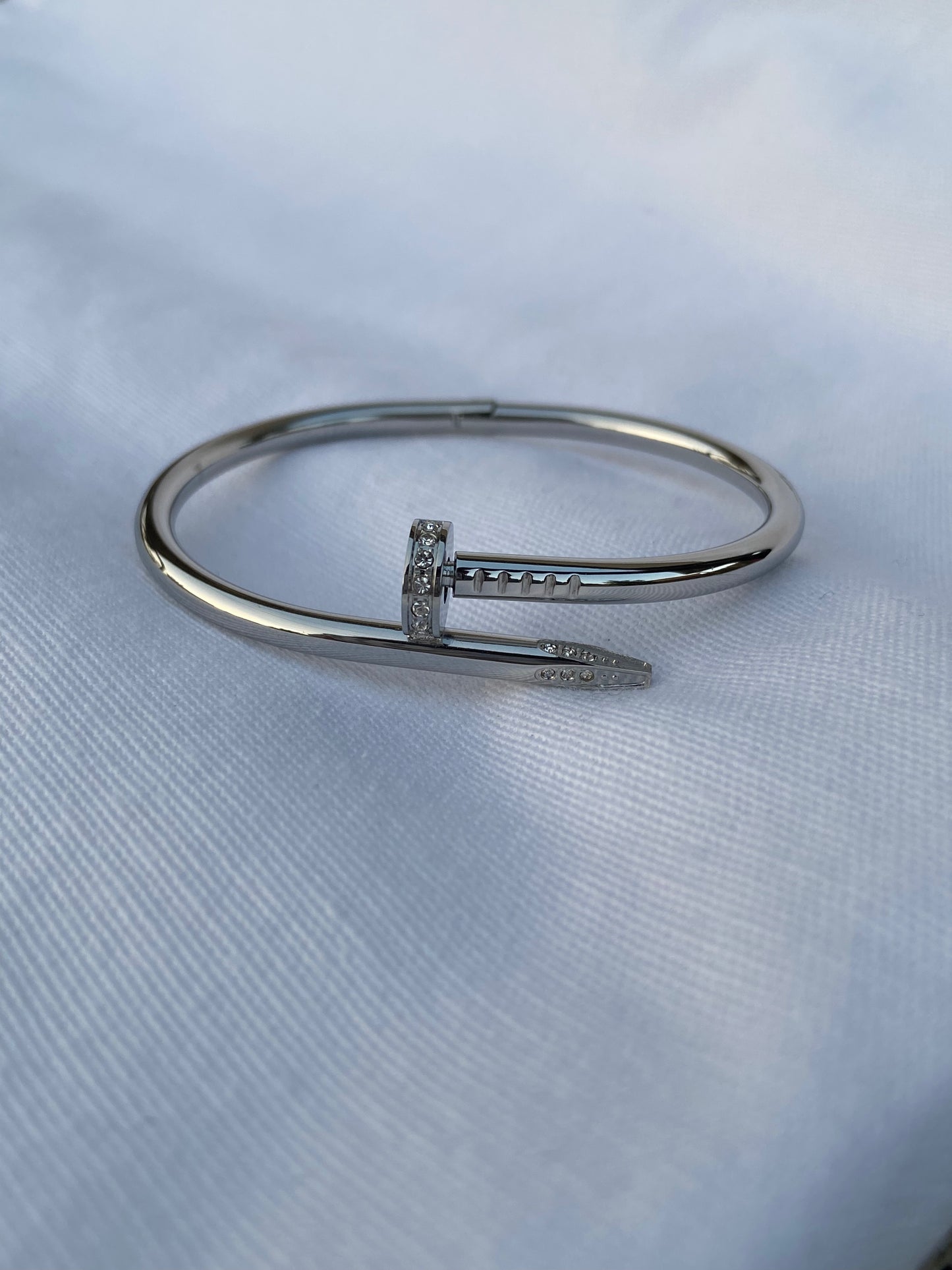 Nailed It Silver CZ Stainless Steel Bracelet