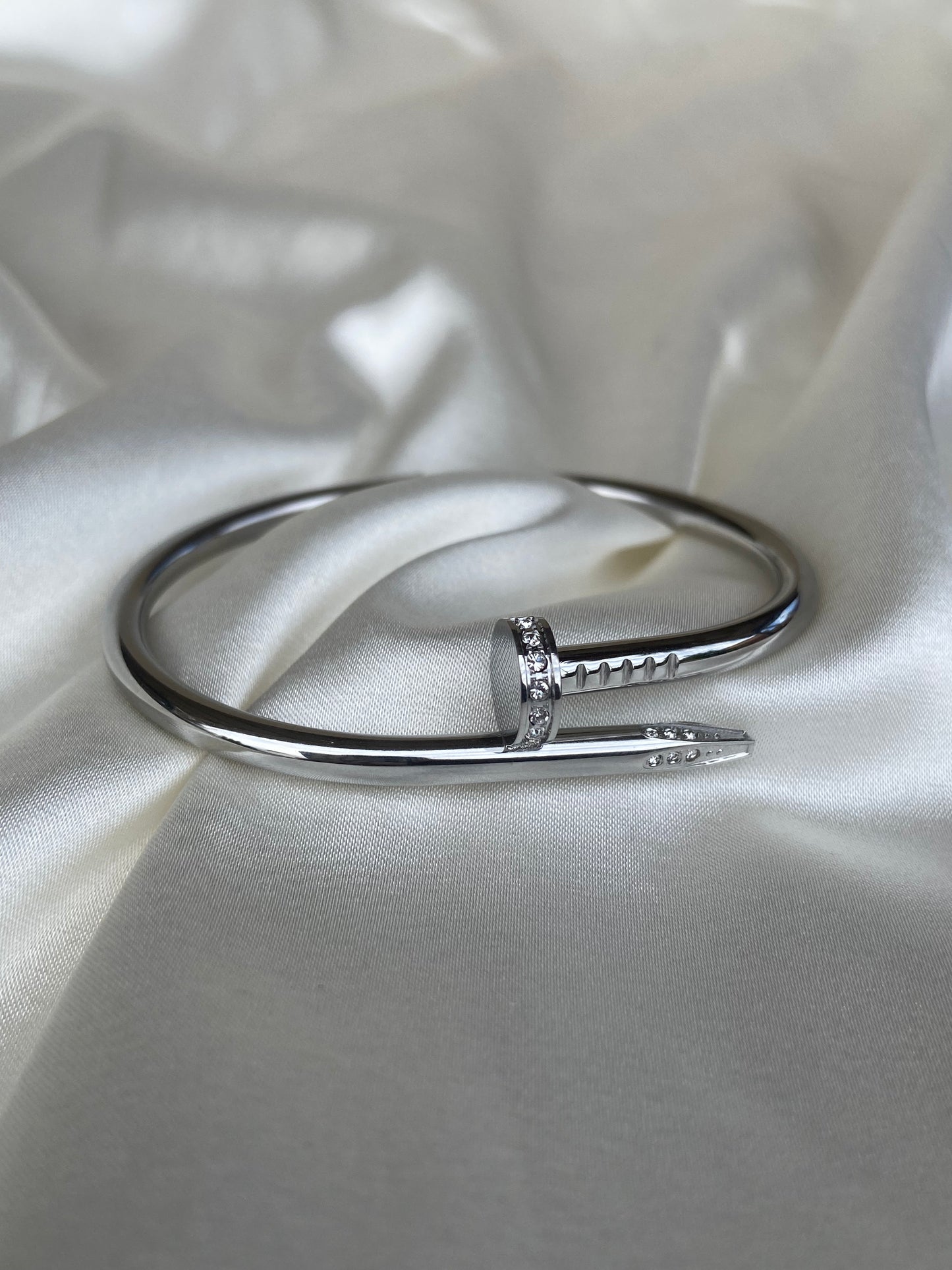 Nailed It Silver CZ Stainless Steel Bracelet